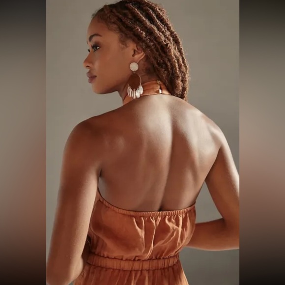 Anthro cloth & stone - new w/o tag linen cross halter midi dress open back - Picture 4 of 5